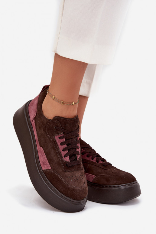 Scarpe modello sneakers FemminileAbilitatoturalnego dalla pelle scamosciatau con una piattaforma Zazoo N1265S3 CzekoladoAe Scarpe modello sneakers FemminileAbilitatoturalnego dalla pelle scamosciatau con una piattaforma Zazoo N1265S3 CzekoladoAe