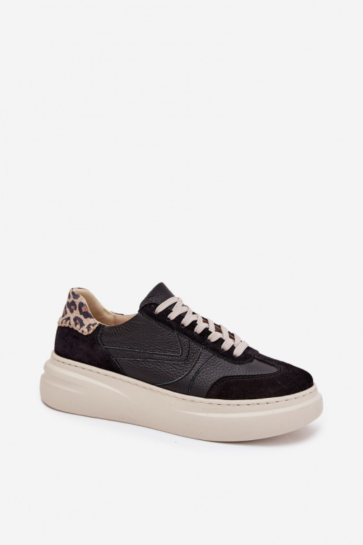 Pelle Scarpe modello sneakers Femminile con una piattaforma con motivi di pelliccia di leopardo Zazoo N1263 colore nero Pelle Scarpe modello sneakers Femminile con una piattaforma con motivi di pelliccia di leopardo Zazoo N1263 colore nero