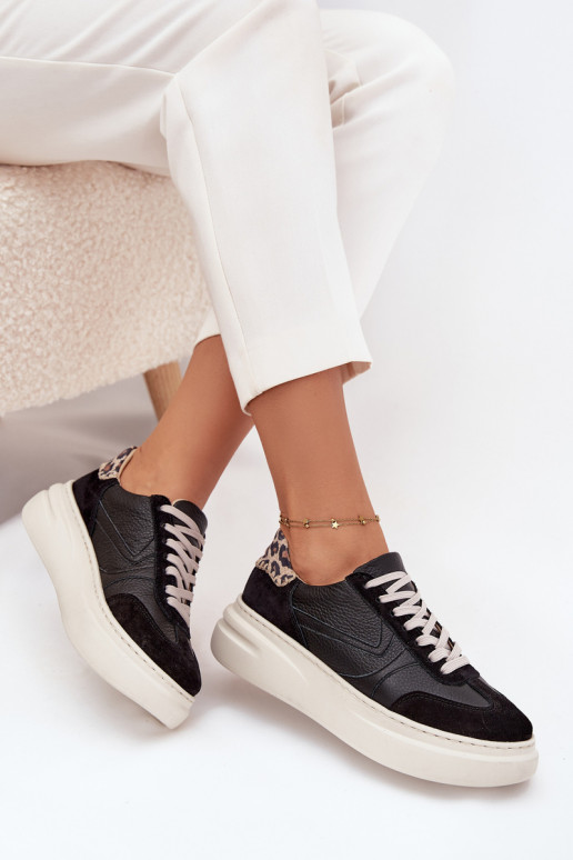 Pelle Scarpe modello sneakers Femminile con una piattaforma con motivi di pelliccia di leopardo Zazoo N1263 colore nero Pelle Scarpe modello sneakers Femminile con una piattaforma con motivi di pelliccia di leopardo Zazoo N1263 colore nero