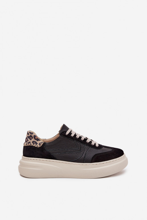 Pelle Scarpe modello sneakers Femminile con una piattaforma con motivi di pelliccia di leopardo Zazoo N1263 colore nero Pelle Scarpe modello sneakers Femminile con una piattaforma con motivi di pelliccia di leopardo Zazoo N1263 colore nero