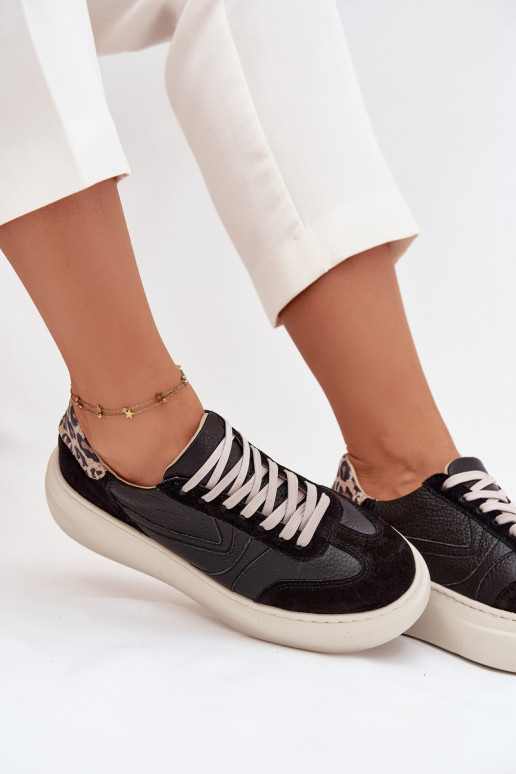 Pelle Scarpe modello sneakers Femminile con una piattaforma con motivi di pelliccia di leopardo Zazoo N1263 colore nero Pelle Scarpe modello sneakers Femminile con una piattaforma con motivi di pelliccia di leopardo Zazoo N1263 colore nero