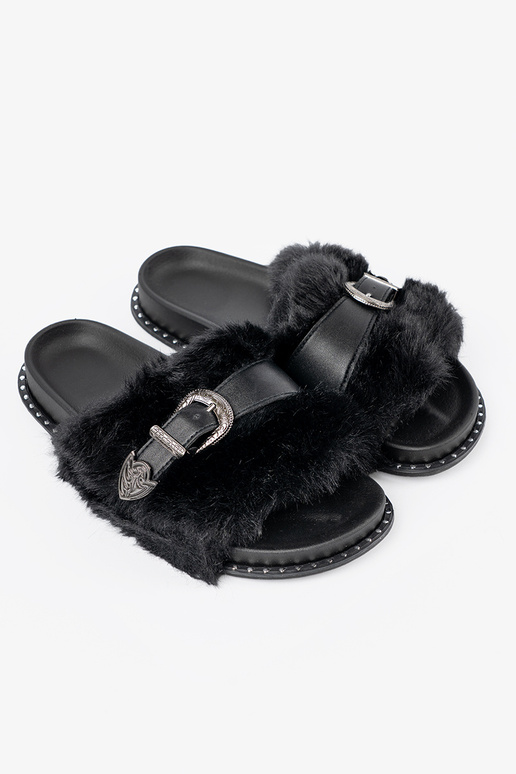 Pantofole z ekofutra z dekoracyjną klamrą