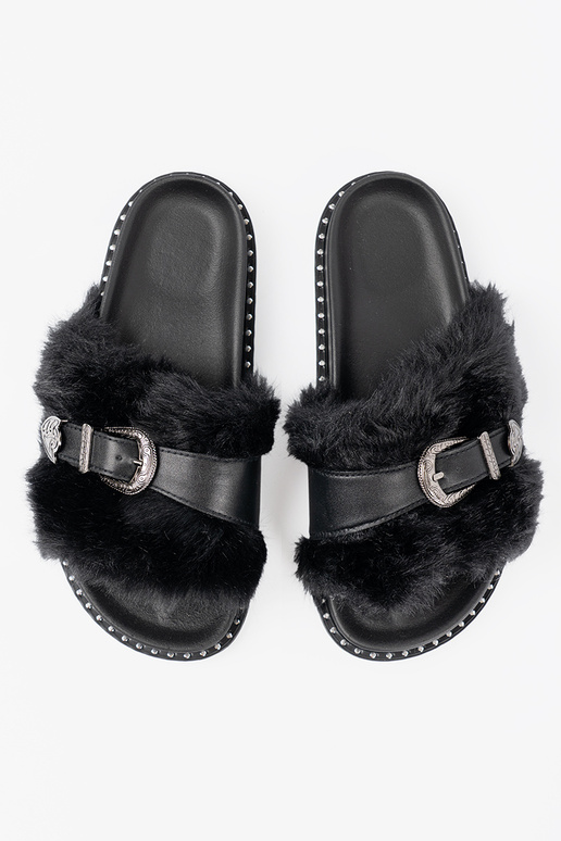 Pantofole z ekofutra z dekoracyjną klamrą
