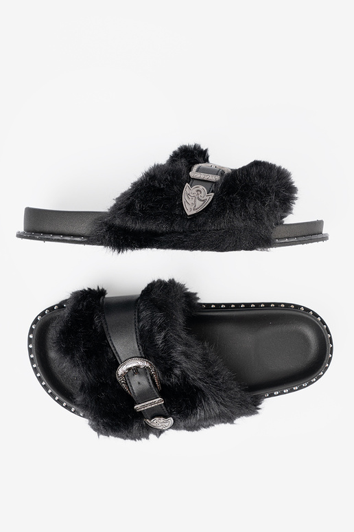 Pantofole z ekofutra z dekoracyjną klamrą