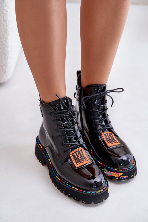 con effetto vernice Stivali scarpe Femminile Al Castello Pelle Artiker 55C0517 colore nero