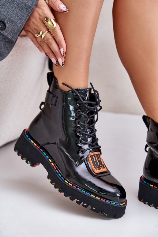 con effetto vernice Stivali scarpe Femminile Al Castello Pelle Artiker 55C0517 colore nero