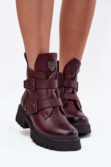 Stivaletti in pelle caldi donna con fibbie e dettagli decorativi Zazoo 60482 bordeaux