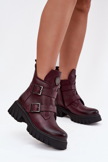 Stivaletti in pelle caldi donna con fibbie e dettagli decorativi Zazoo 60482 bordeaux 2