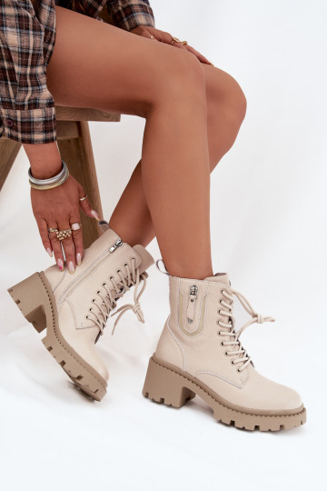 Stivaletti in pelle donna con tacco, caldi Vinceza 86418 beige