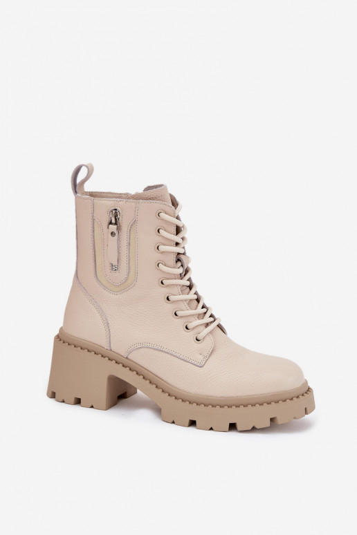 Stivaletti in pelle donna con tacco, caldi Vinceza 86418 beige Stivaletti in pelle donna con tacco, caldi Vinceza 86418 beige