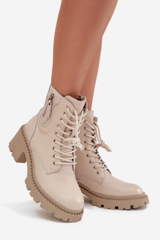 Stivaletti in pelle donna con tacco, caldi Vinceza 86418 beige Stivaletti in pelle donna con tacco, caldi Vinceza 86418 beige