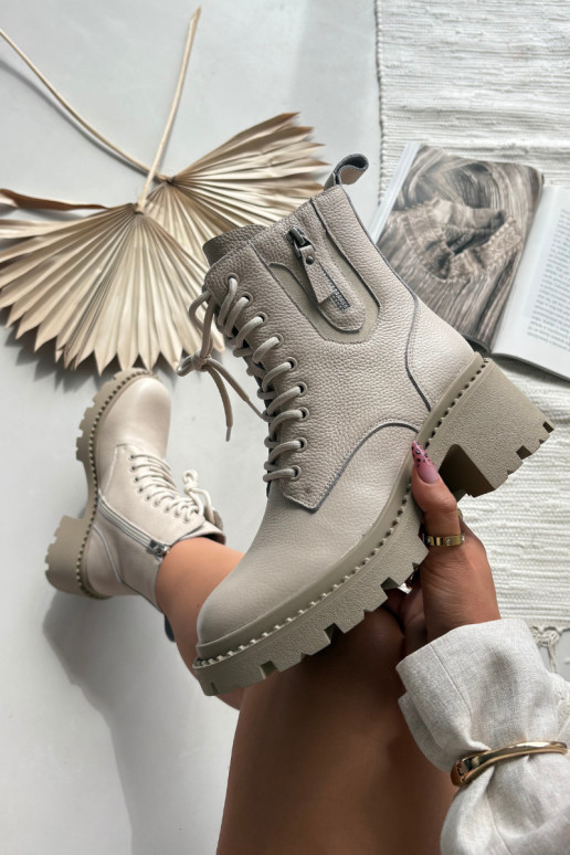 Stivaletti in pelle donna con tacco, caldi Vinceza 86418 beige Stivaletti in pelle donna con tacco, caldi Vinceza 86418 beige