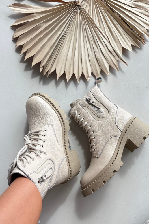 Stivaletti in pelle donna con tacco, caldi Vinceza 86418 beige Stivaletti in pelle donna con tacco, caldi Vinceza 86418 beige