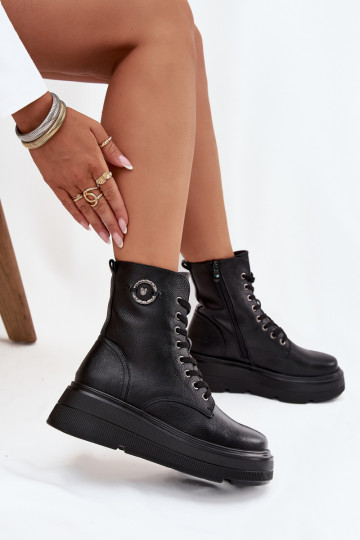 Stivaletti da lavoro da donna riscaldati con piattaforma e dettagli decorativi Vinceza 16513 color nero