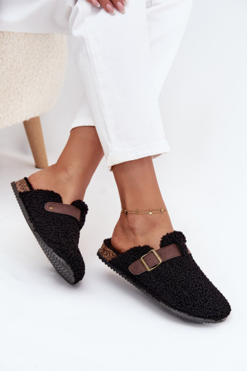 Pantofole donna con pelliccia tipo montone, color nero Lorivine