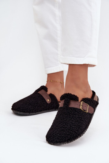 Pantofole donna con pelliccia tipo montone, color nero Lorivine 2
