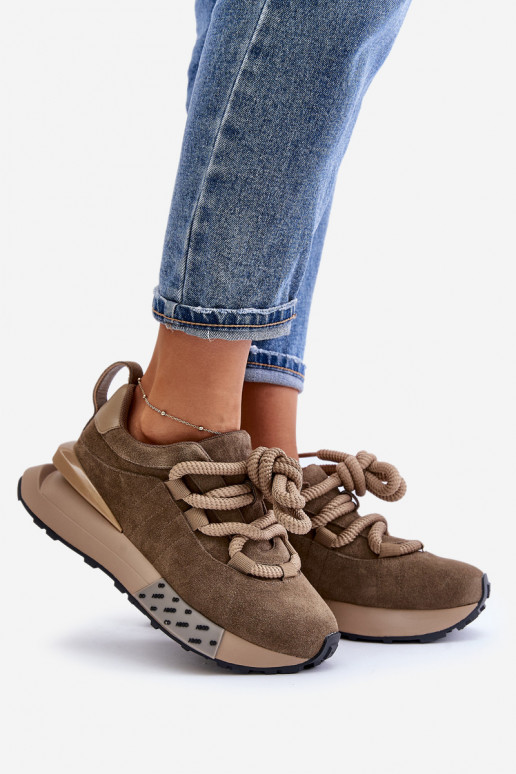 dalla pelle scamosciata Scarpe modello sneakers Femminile con una piattaformaGrubym Allacciaturam Artiker 54C1466 colore marrone