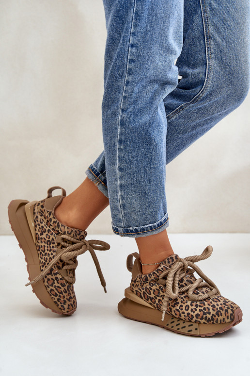 dalla pelle scamosciata Scarpe modello sneakers Femminile con una piattaformaGrubym Allacciaturam con motivi di pelliccia di leo