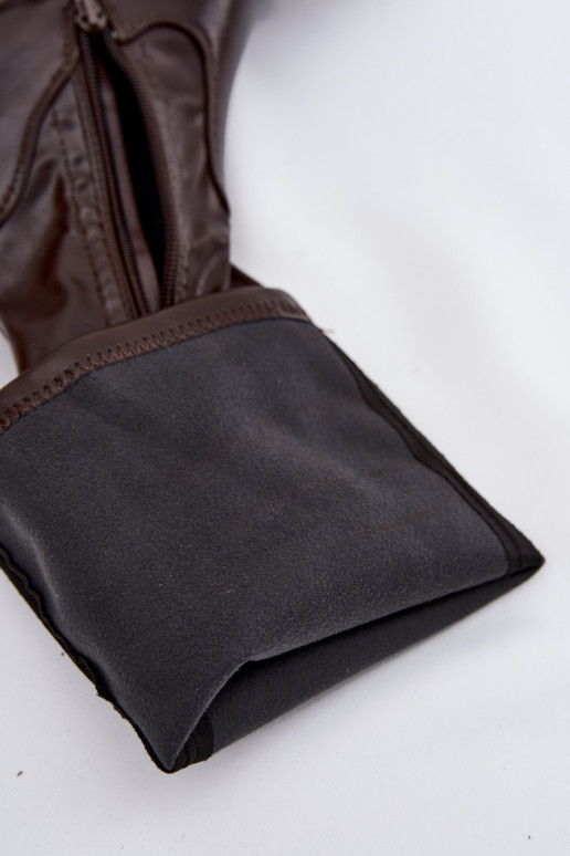 Stivali alti da donna con tacco massiccio e plateau modello slip-on di colore marrone Florinne Stivali alti da donna con tacco massiccio e plateau modello slip-on di colore marrone Florinne