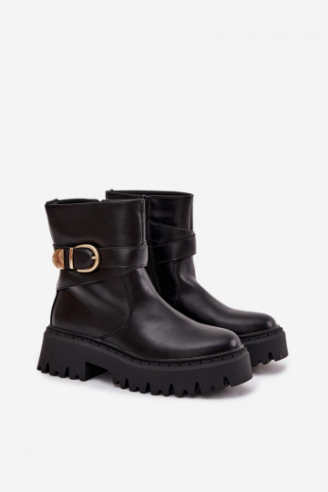 riscaldamento Stivali da donna con fibbie dorate colore nero Elanore