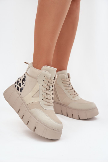 Stivaletti in pelle donna color sabbia con piattaforma Vinceza 66838 2