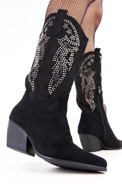 Stivali cowboy neri con tacco basso e...