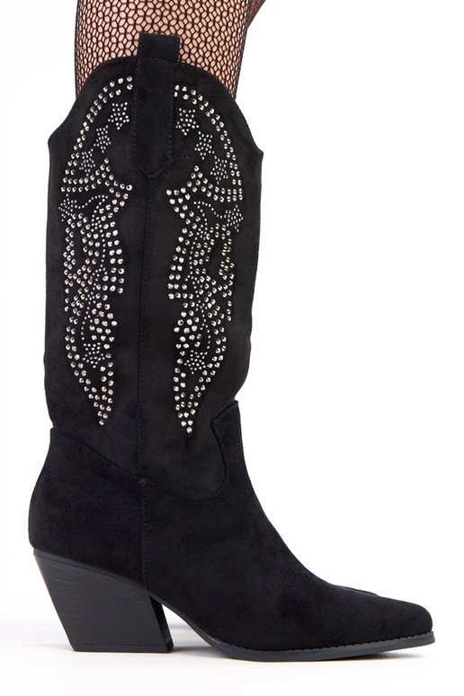 Stivali cowboy neri con tacco basso e...