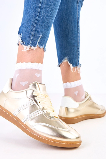 Scarpe sportive dorate da donna con lacci in satin Madres 2