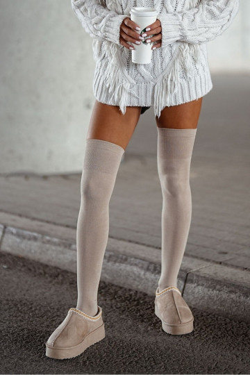 Calze lunghe da donna in cotone lisce in colore sabbia
