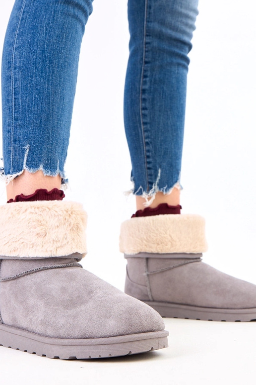 Stivali da neve grigi con pelliccia...