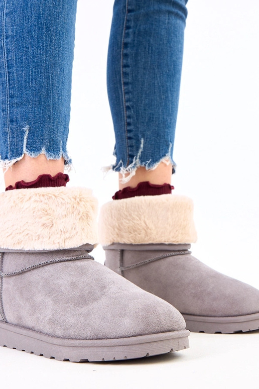 Stivali da neve grigi con pelliccia...