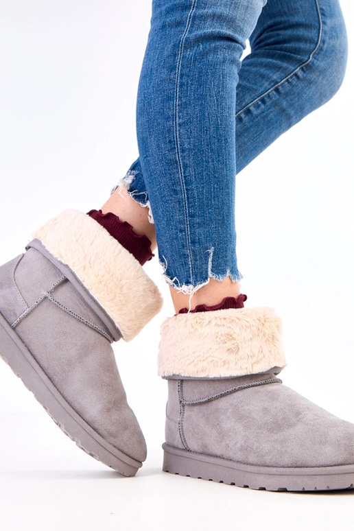 Stivali da neve grigi con pelliccia...