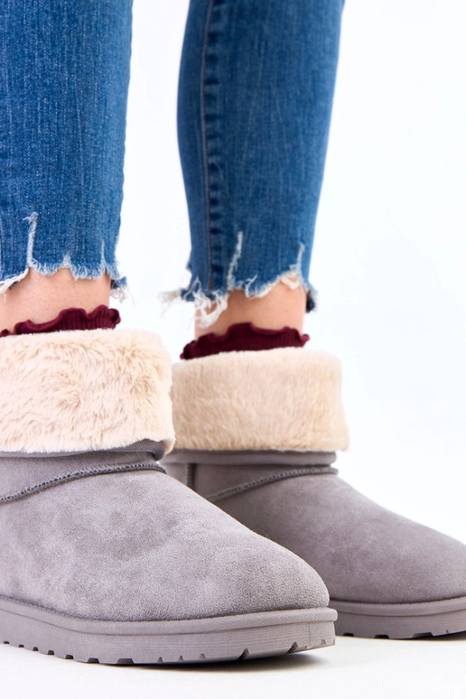 Stivali da neve grigi con pelliccia...