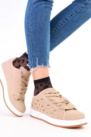 Sneakers marroni su piattaforma con borchie Adelis