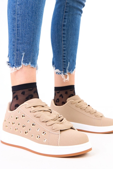 Sneakers marroni su piattaforma con borchie Adelis 2