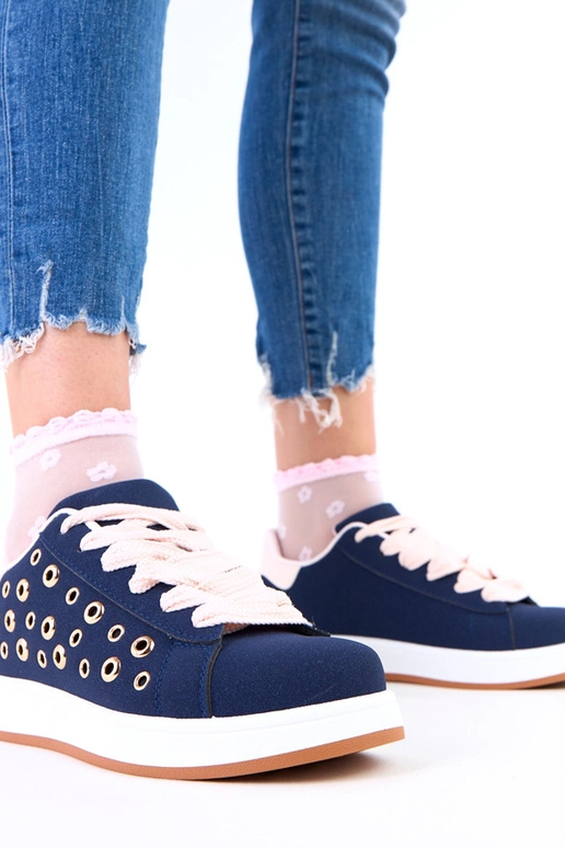 Sneakers blu scuro su piattaforma con...