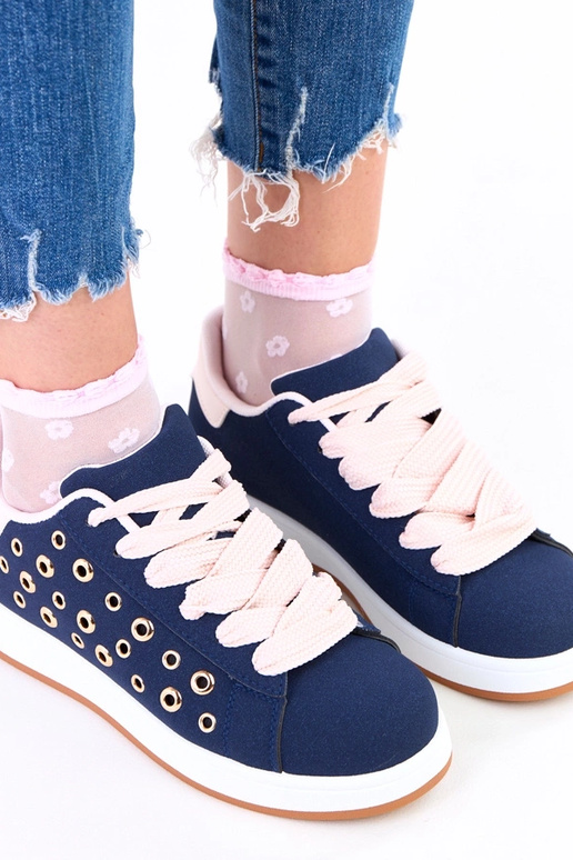 Sneakers blu scuro su piattaforma con...