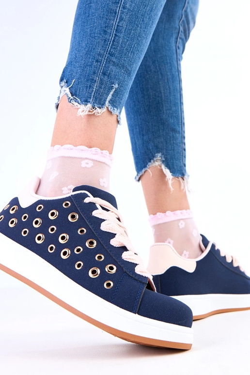 Sneakers blu scuro su piattaforma con...