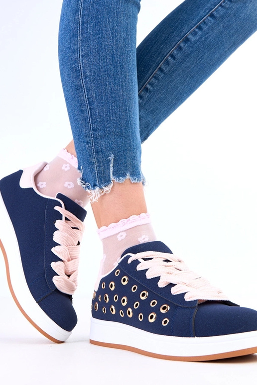 Sneakers blu scuro su piattaforma con...