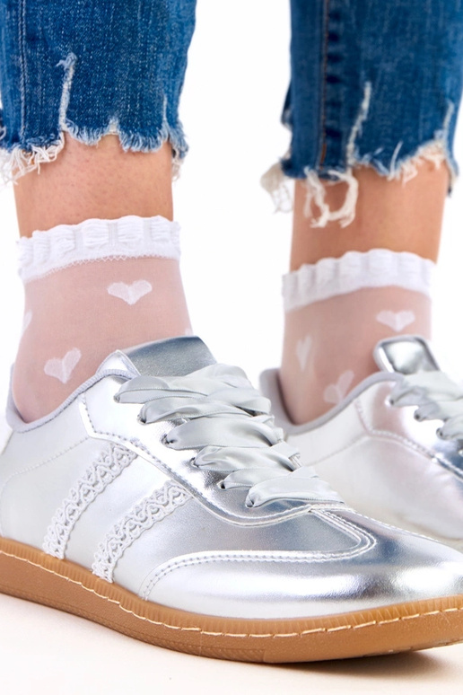 Sneakers argento da donna con lacci...