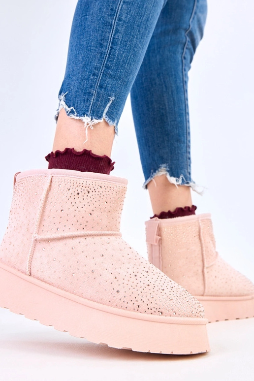 Stivali da neve rosa con zirconi su...