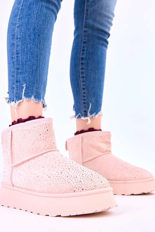 Stivali da neve rosa con zirconi su...