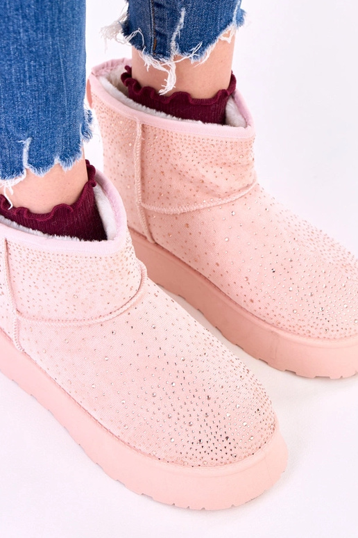 Stivali da neve rosa con zirconi su...