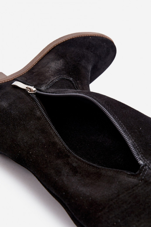 Zazoo 3407 dalla pelle scamosciata stivali all altezza del ginocchio con tacchi larghi colore nero