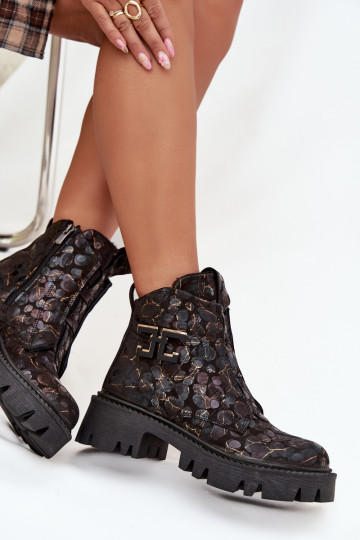 Pelle Stivali da donna con ornamenti riscaldamento Artiker 57C2084 Nero e-colore dorato