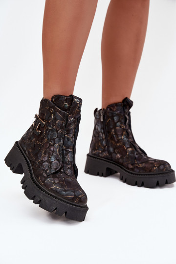 Pelle Stivali da donna con ornamenti riscaldamento Artiker 57C2084 Nero e-colore dorato 2
