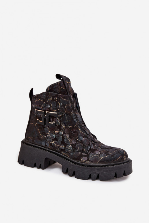 Pelle Stivali da donna con ornamenti riscaldamento Artiker 57C2084 Nero e-colore dorato