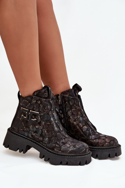 Pelle Stivali da donna con ornamenti riscaldamento Artiker 57C2084 Nero e-colore dorato