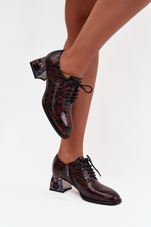 Stivaletti in vera pelle laccata Femminile con i tacchi con gli occhi lucenti Artiker 57C0073 Borgogna