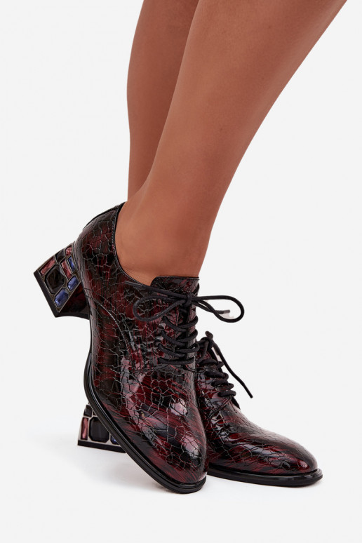 Stivaletti in vera pelle laccata Femminile con i tacchi con gli occhi lucenti Artiker 57C0073 Borgogna